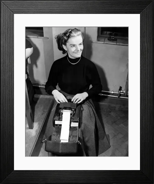 Framed Print : Helen Holme, April 1953 Office worker operating a Palantype machine Student Framed Print : Helen Holme, April 1953 Office worker operating a Palantype machine Student