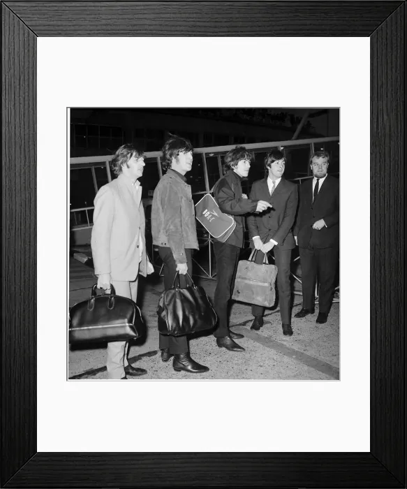 Framed Print : The Beatles at London airport, circa 1965. Left to right: Ringo Starr, John Lennon Framed Print : The Beatles at London airport, circa 1965. Left to right: Ringo Starr, John Lennon