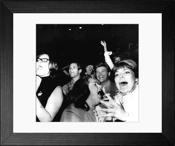 Framed Print : Beatles fans scream as their idols perform on stage August 1964 Framed Print : Beatles fans scream as their idols perform on stage August 1964