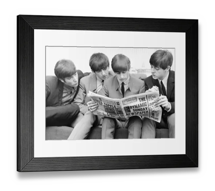 Framed Print : Beatles reading the Sunday Mirror backstage at the Odeon cinema in Leeds Framed Print : Beatles reading the Sunday Mirror backstage at the Odeon cinema in Leeds