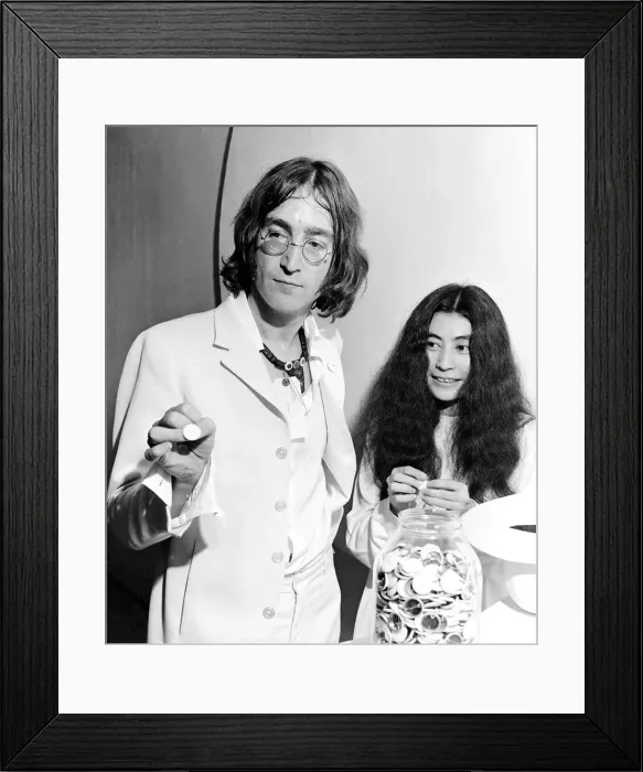 Framed Print : John Lennon with Yoko Ono at You are here art exhibition 1 July 1968 Framed Print : John Lennon with Yoko Ono at You are here art exhibition 1 July 1968