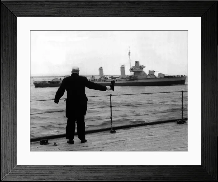 Framed Print : British Prime Minister Winston Churchill farewell cheers to the American Sailors, 1941