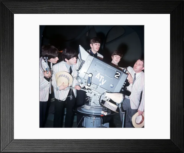 Framed Print : The Beatles pop group George Harrison Paul McCartney Ringo Starr John Lennon rehearse for Framed Print : The Beatles pop group George Harrison Paul McCartney Ringo Starr John Lennon rehearse for