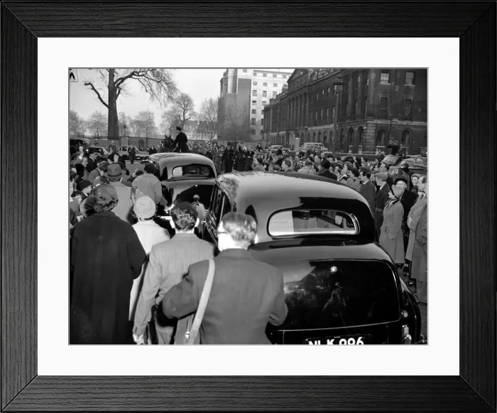 Framed Print : Sir Winston Churchill - April 1955, people gather as the cars go by Framed Print : Sir Winston Churchill - April 1955, people gather as the cars go by