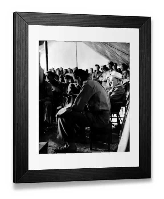 Framed Print : British Prime Minister Winston Churchill in a briefing tent for American Flying Fortress Framed Print : British Prime Minister Winston Churchill in a briefing tent for American Flying Fortress