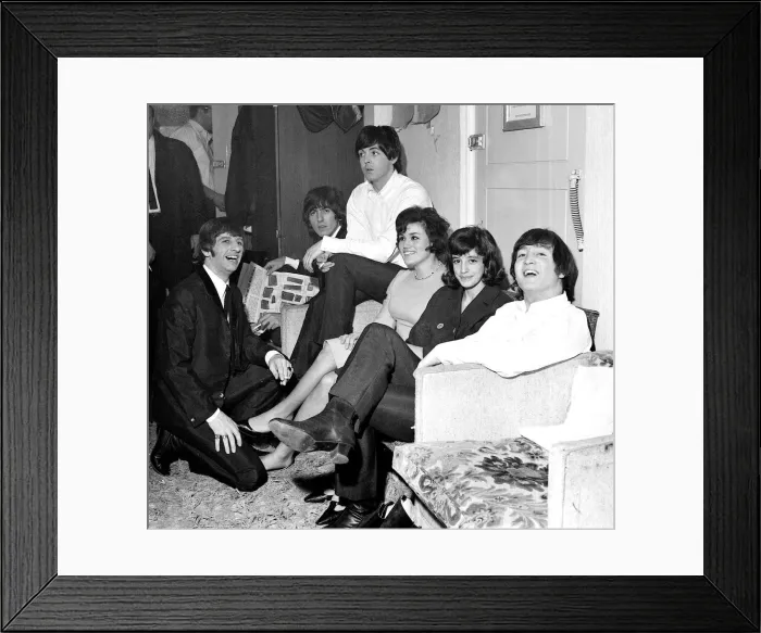 Framed Print : The Beatles with two american fans who flew to London to see Another Beatles christmas Framed Print : The Beatles with two american fans who flew to London to see Another Beatles christmas