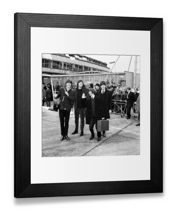 Framed Print : The Beatles leave London Airport bound for the Bahamas to commence filming on their
