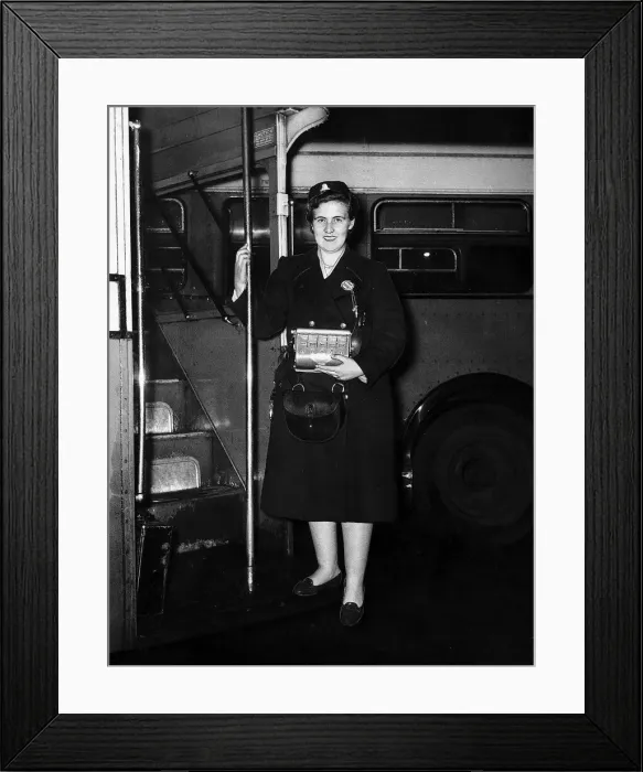 Framed Print : Isa Jarvie sacked bus conductress who was then reinstated but her driver Joe Irvine was