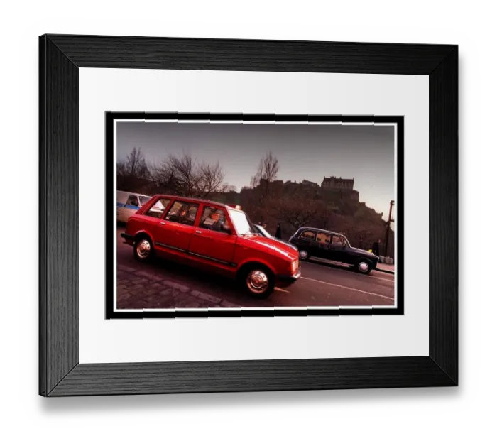 Framed Print : Edinburgh taxi cabs December 1999 red black hackney taxis Scotland