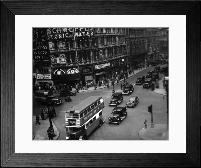 Framed Print : Piccadilly Circus London at the end of World War 2, the day before VE Day Framed Print : Piccadilly Circus London at the end of World War 2, the day before VE Day