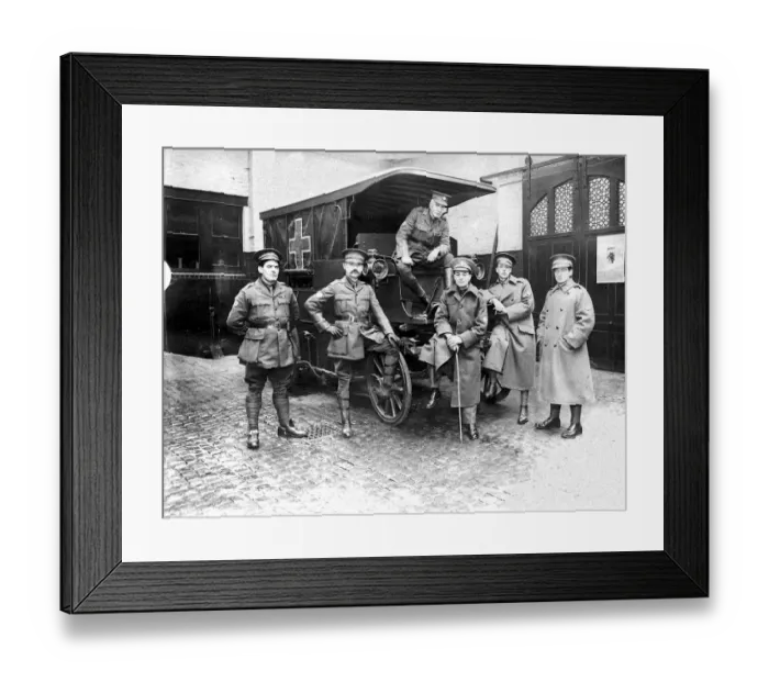 Framed Print : British Motor ambulance team during World War One Circa 1916