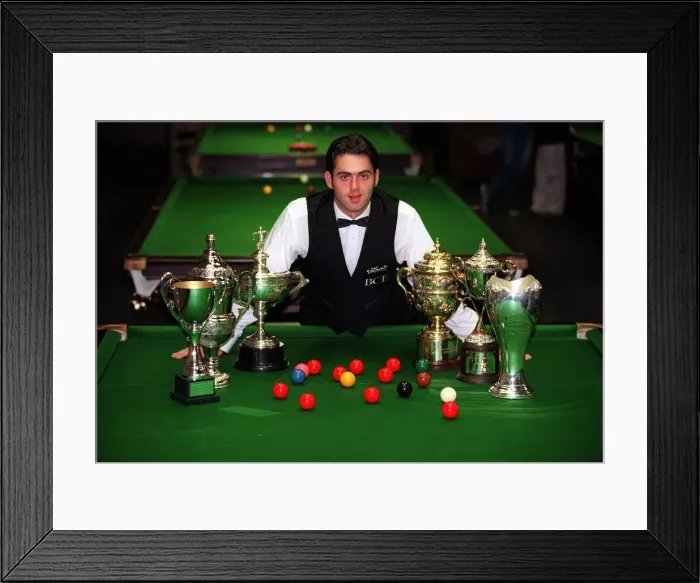 Framed Print : Ronnie O Sullivan with trophies on table September 1997 Framed Print : Ronnie O Sullivan with trophies on table September 1997
