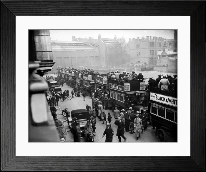 Framed Print : General Strike Scene June 1926 Bus load of special constables ready to leave for Framed Print : General Strike Scene June 1926 Bus load of special constables ready to leave for