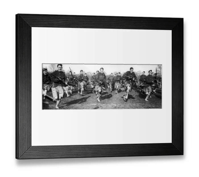 Framed Print : Scottish soldiers practice bayonet charge during World War One Circa 1916