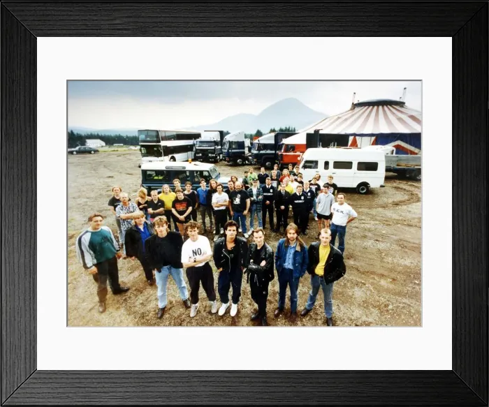 Framed Print : Runrig music groups August 1991 Donnie Munro and band members crew Framed Print : Runrig music groups August 1991 Donnie Munro and band members crew