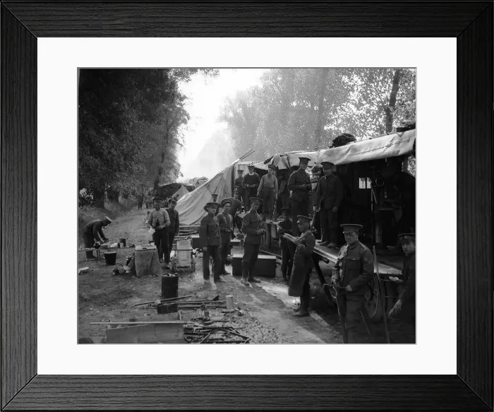 Framed Print : Army Service Corp in France with travelling workshop during World War One Framed Print : Army Service Corp in France with travelling workshop during World War One