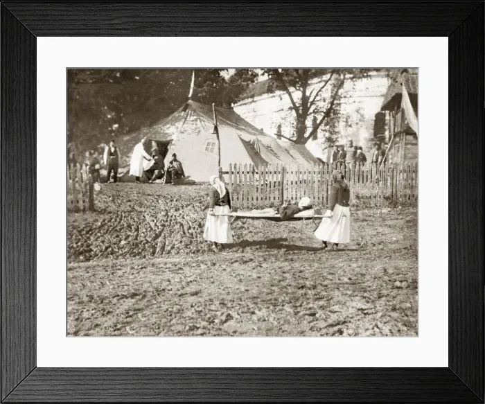 Framed Print : Serbian Women acting as stretcher bearers bringing in the wounded soldiers to Framed Print : Serbian Women acting as stretcher bearers bringing in the wounded soldiers to
