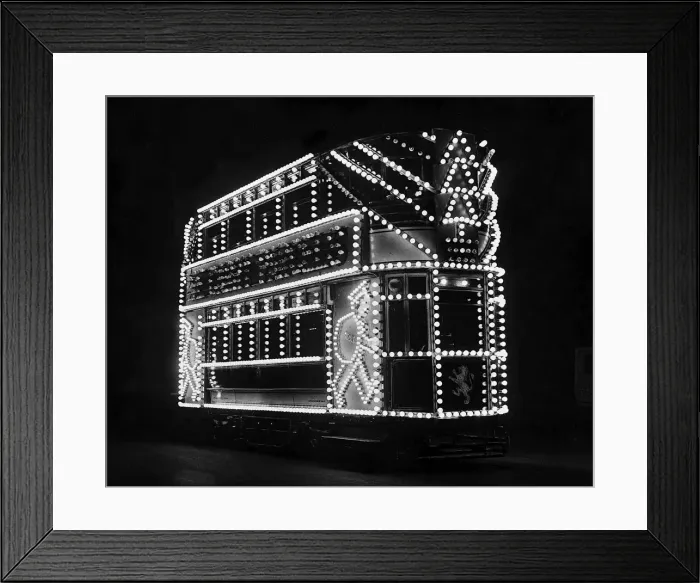 Framed Print : Transport Trams 1933 A tram car covered in decorative lights