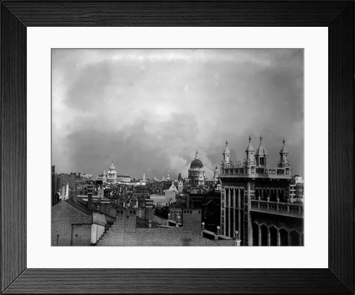 Framed Print : London Blitz Bomb Damage 1940 WW2 Smoke rises from behind the dome of St Pauls