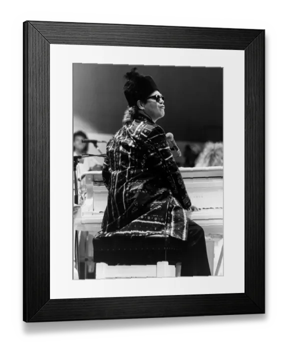 Framed Print : Elton John pop singer on stage at Live Aid Concert 1985 Wembley Stadium