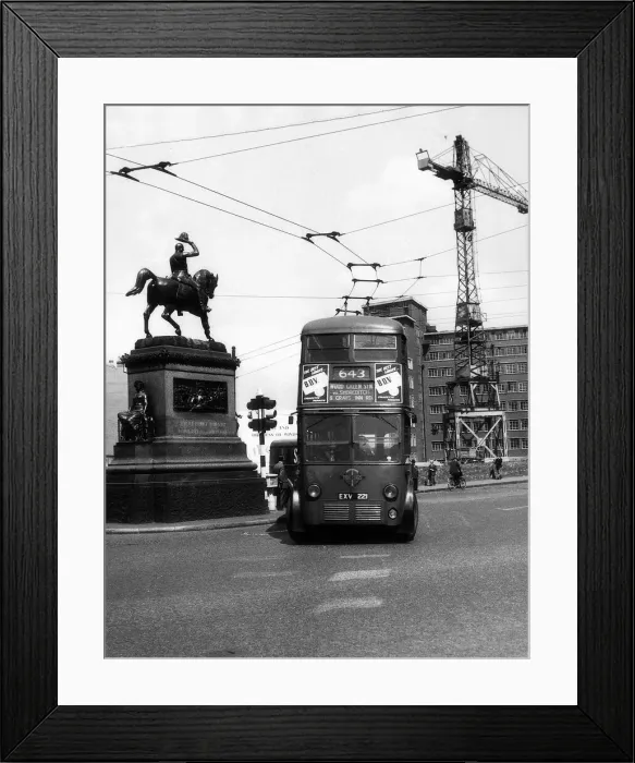 Framed Print : A Double Decker Bus driven through the streets of London - circa 1955 Framed Print : A Double Decker Bus driven through the streets of London - circa 1955