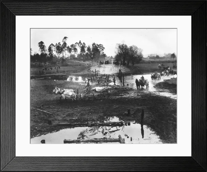 Framed Print : Russian transport carts crossing a river in Poland. The Russian army made steady advances Framed Print : Russian transport carts crossing a river in Poland. The Russian army made steady advances