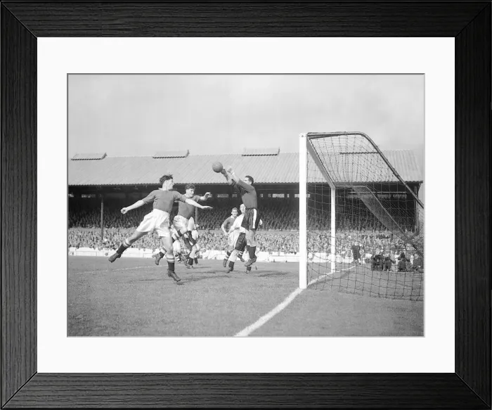 Framed Print : Chelsea v Cardiff Division One 1954  /  55. Chelsea strikers seen here attacking the Cardiff