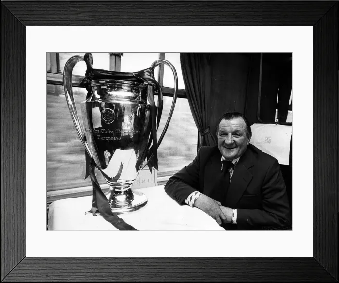 Framed Print : Bob Paisley on the train with European Cup. May 1978 Framed Print : Bob Paisley on the train with European Cup. May 1978