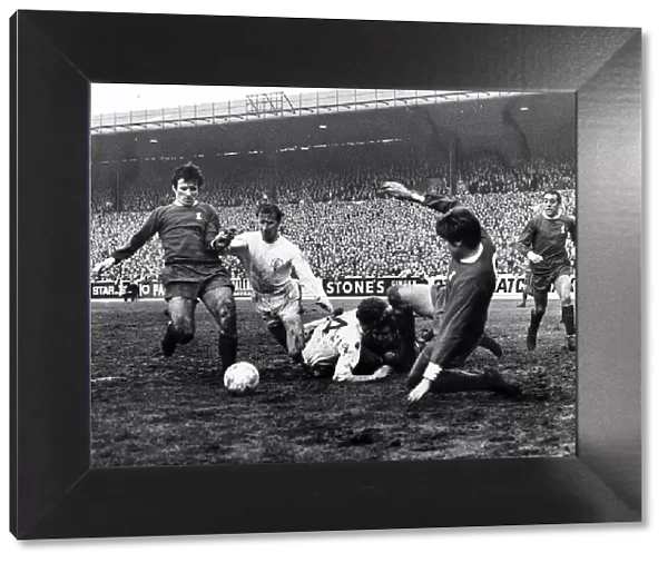 Tommy Lawrence Liverpool keeper fouls Billy Bremner 1969