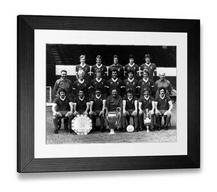 Framed Print : The successfull Liverpool football team of 1977 pose for a group photograph with manager