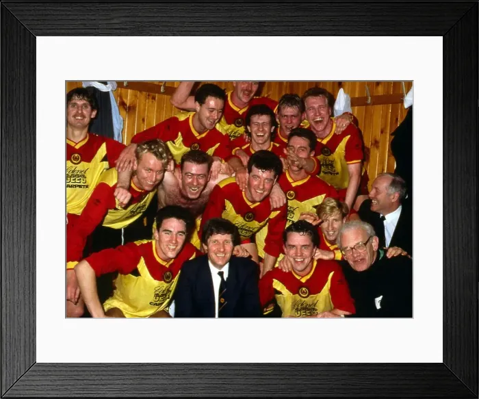 Framed Print : Partick Thistle celebrate victory in dressing room 1989 Framed Print : Partick Thistle celebrate victory in dressing room 1989