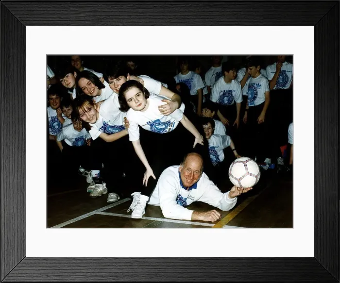 Framed Print : English football legend Bobby Charlton pictured with left to right: Louise Hayes