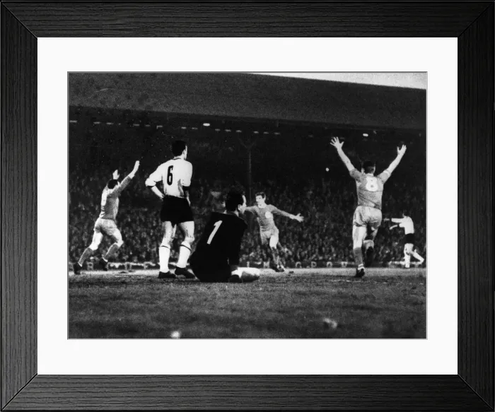Framed Print : Ian St John (L) of Liverpool scores third goal against 1965 Inter Milan in Framed Print : Ian St John (L) of Liverpool scores third goal against 1965 Inter Milan in