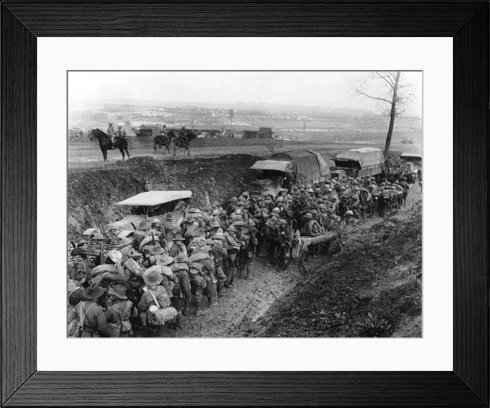 Framed Print : World War One - Troops from Australia & New Zealand stand in a trench waiting for orders Framed Print : World War One - Troops from Australia & New Zealand stand in a trench waiting for orders