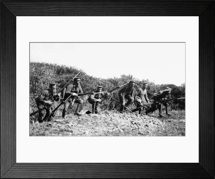 Framed Print : World War I British troops charging from the trenches. The trenches of World War I have