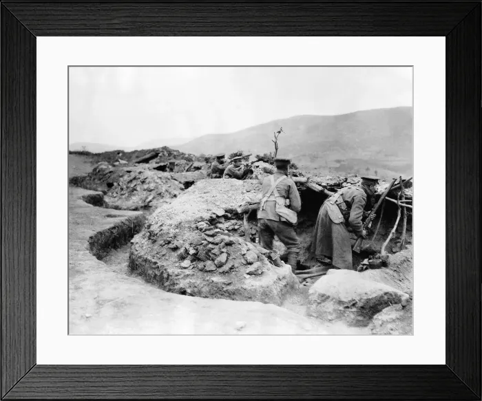 Framed Print : British troops watching for Bulgar snipers. December 1915 Framed Print : British troops watching for Bulgar snipers. December 1915