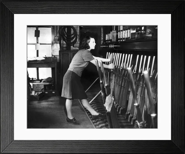 Framed Print : Railway signalwoman Mrs Edna Sellars signals an oncoming munitions train during Framed Print : Railway signalwoman Mrs Edna Sellars signals an oncoming munitions train during