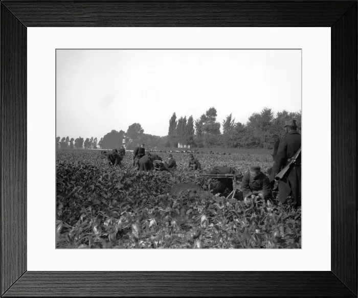 Framed Print : Machine gunners in action at the Battle of Audegen. The machine gun changed the face of Framed Print : Machine gunners in action at the Battle of Audegen. The machine gun changed the face of