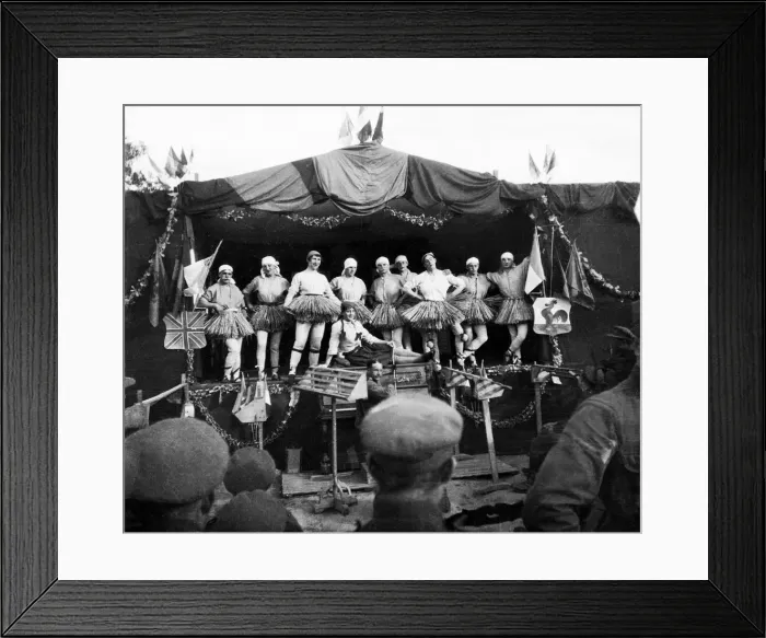 Framed Print : World War One - Belgian soldiers field theatre. September 1916. Corps de Ballet Framed Print : World War One - Belgian soldiers field theatre. September 1916. Corps de Ballet