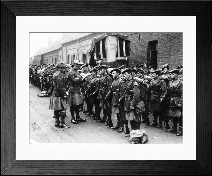 Framed Print : Men of the Black Watch Regiment answer a role call 1918 on their way to action in