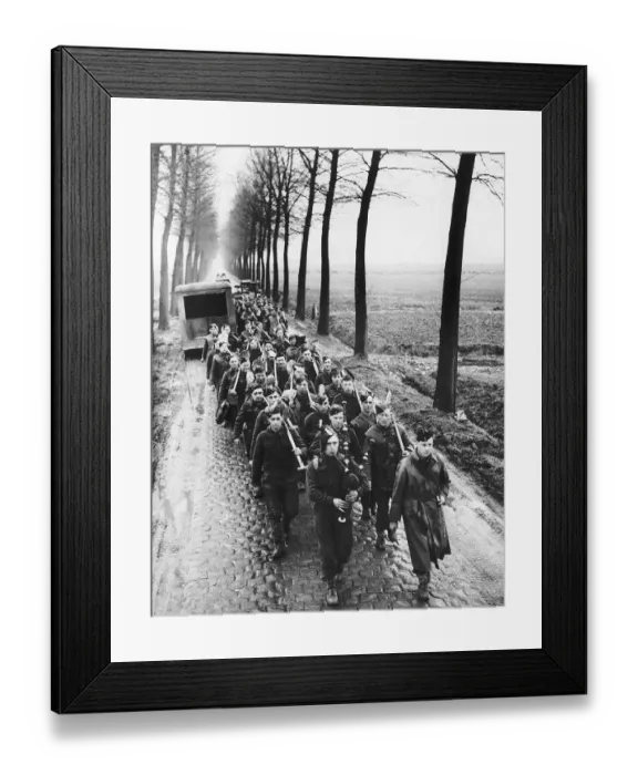 Framed Print : Royal Irish Fusiliers are piped back to their camp after a days work in France