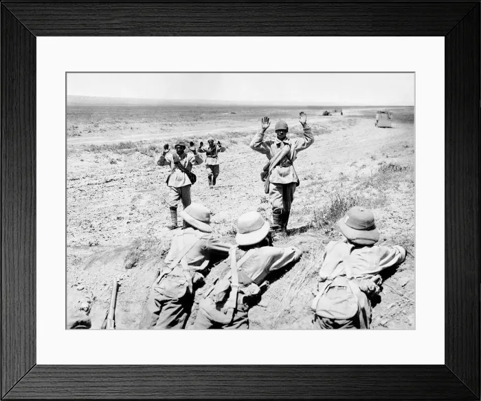 Framed Print : World War One - Turkish soldiers with their hands raised in the air surrender to Allied Framed Print : World War One - Turkish soldiers with their hands raised in the air surrender to Allied