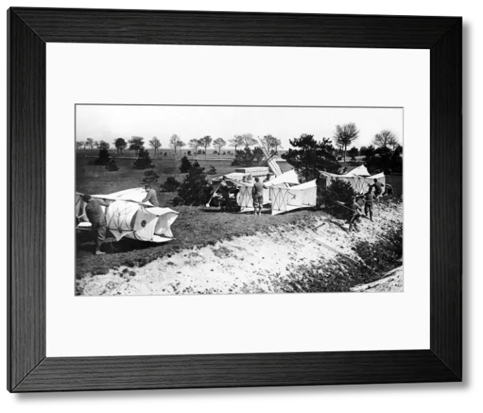 Framed Print : French soldiers prepare observation kites for reconnaisance work over enemy lines during Framed Print : French soldiers prepare observation kites for reconnaisance work over enemy lines during