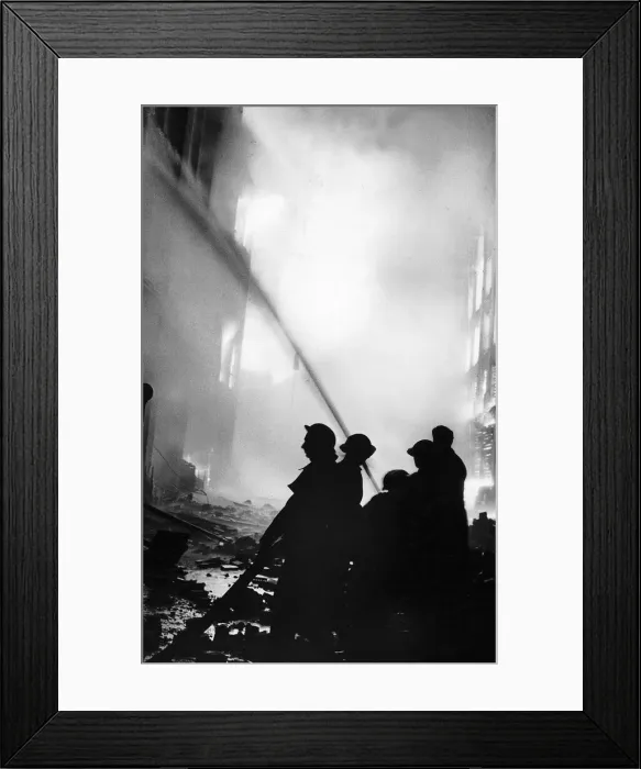 Framed Print : Fire fighters tackle a blaze in a London street. On the night of 29 December Framed Print : Fire fighters tackle a blaze in a London street. On the night of 29 December
