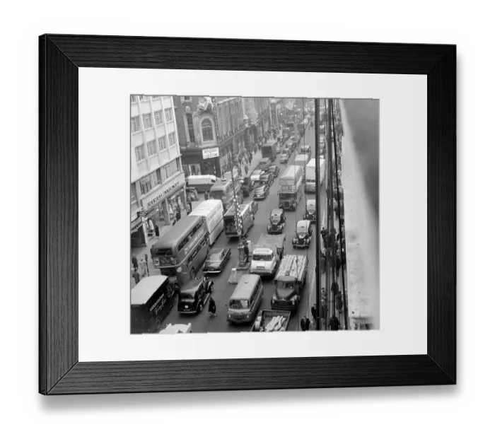 Framed Print : Traffic in Oxford Street London at the begining of December 1959 Christmas Shopping Framed Print : Traffic in Oxford Street London at the begining of December 1959 Christmas Shopping