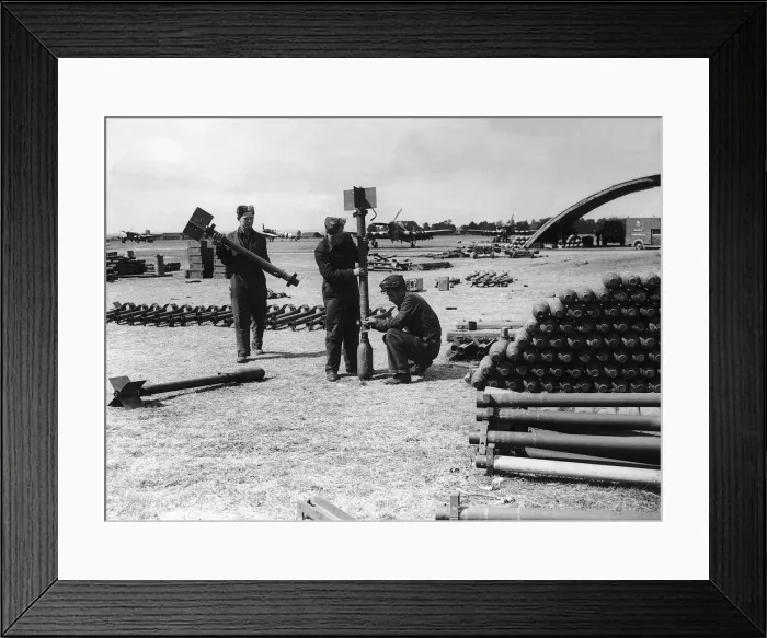 Framed Print : RAF armourers prepare rockets for Hawker Typhoon aircraft during WW2 1944