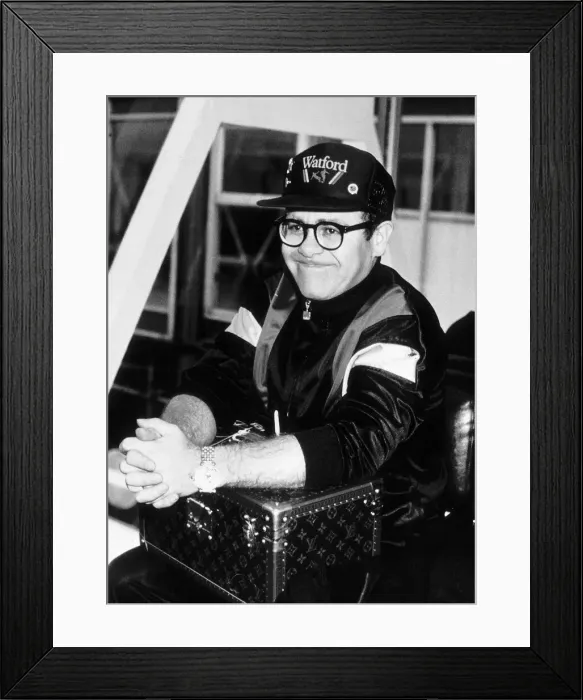 Framed Print : Elton John the singer and chairman of Watford FC May 1989 Framed Print : Elton John the singer and chairman of Watford FC May 1989