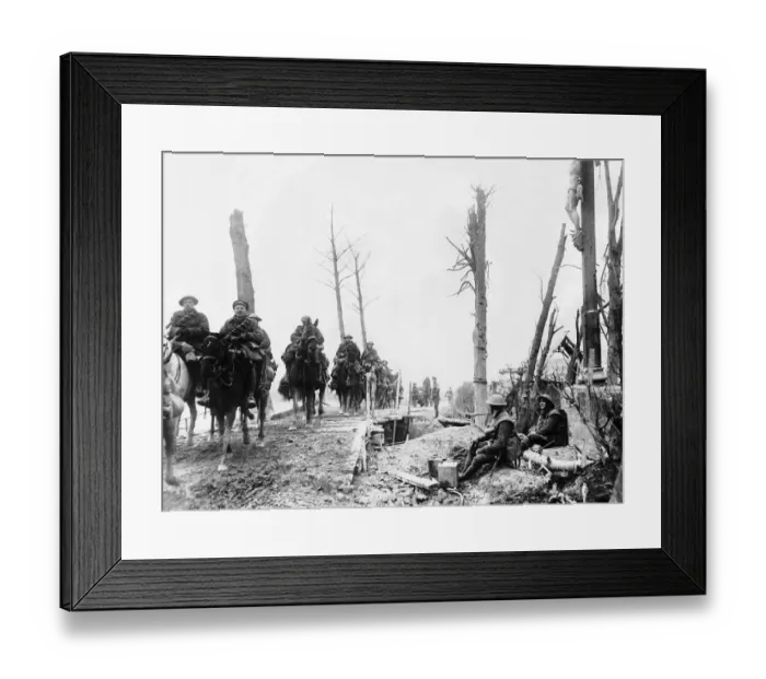 Framed Print : World War One British cavalry crossing a temporary bridge over the Somme near Brie Framed Print : World War One British cavalry crossing a temporary bridge over the Somme near Brie