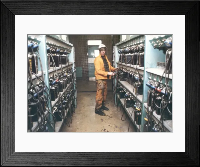 Framed Print : Lights go out in the Ellington Colliery lamp room as the pit closes in February 1994 Framed Print : Lights go out in the Ellington Colliery lamp room as the pit closes in February 1994