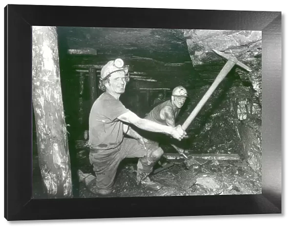 Pitmen Gerald Hargraves and John Smith mining the hard way at Wrytree Colliery in